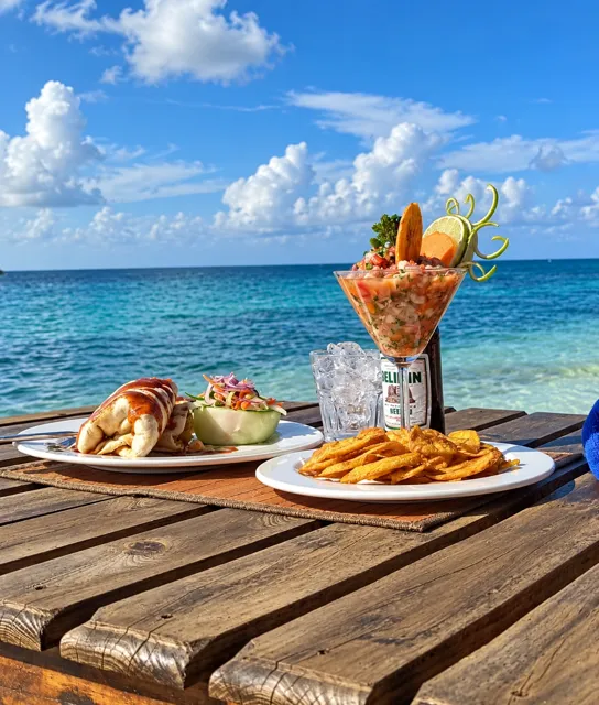 A seaside lunch served with a view of the Caribbean